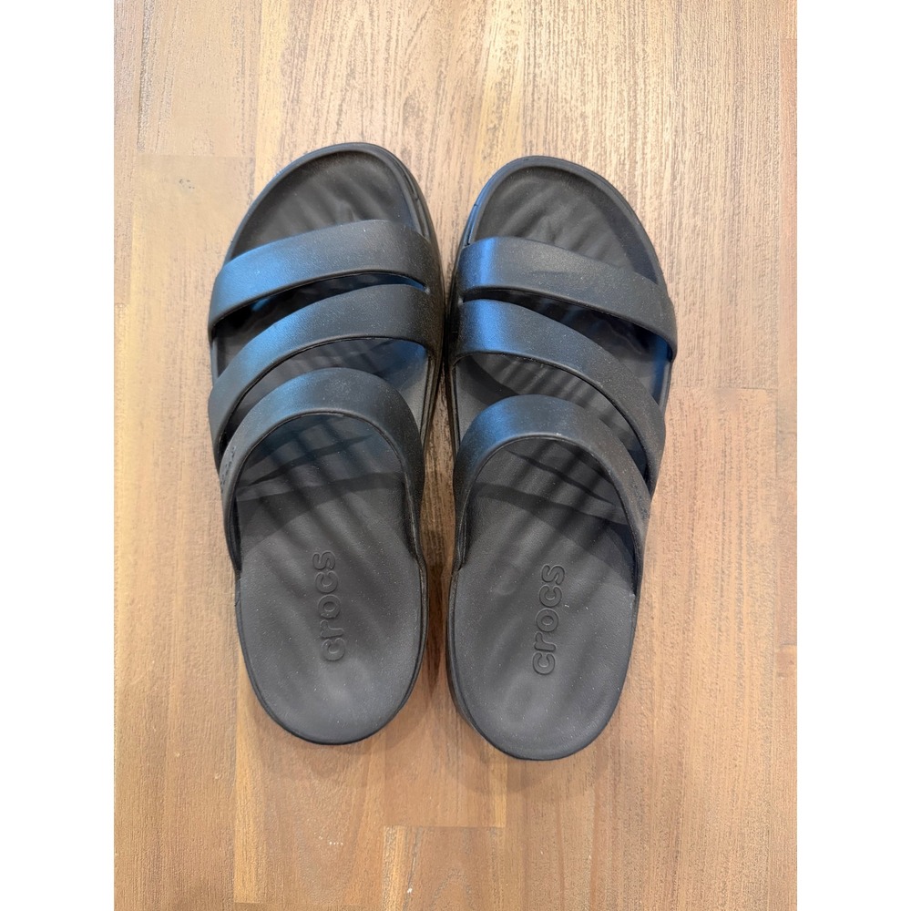 Crocs Brooklyn Low Wedge Sandals Black Three Strap Slide Platform Womens 8